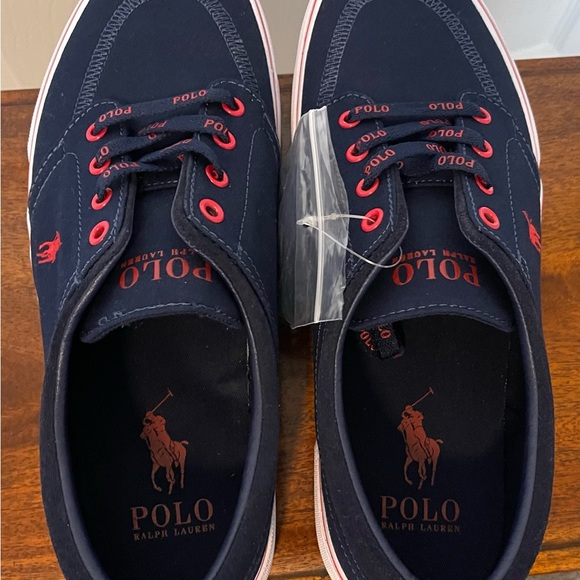 Polo Ralph Lauren Faxon X Low Canvas BoatShoes Sneaker Navy Red Men Size 8 NEW - Picture 6 of 9